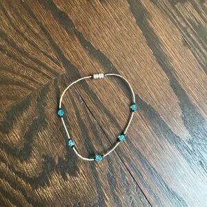 Delicate silver Tone Bracelet with Blue Crystal Accent Beads